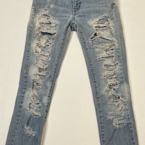 American Eagle 00 Hi Rise Jegging 360 Super Stretch Destroyed Denim Jeans 23x28 - Picture 3 of 16